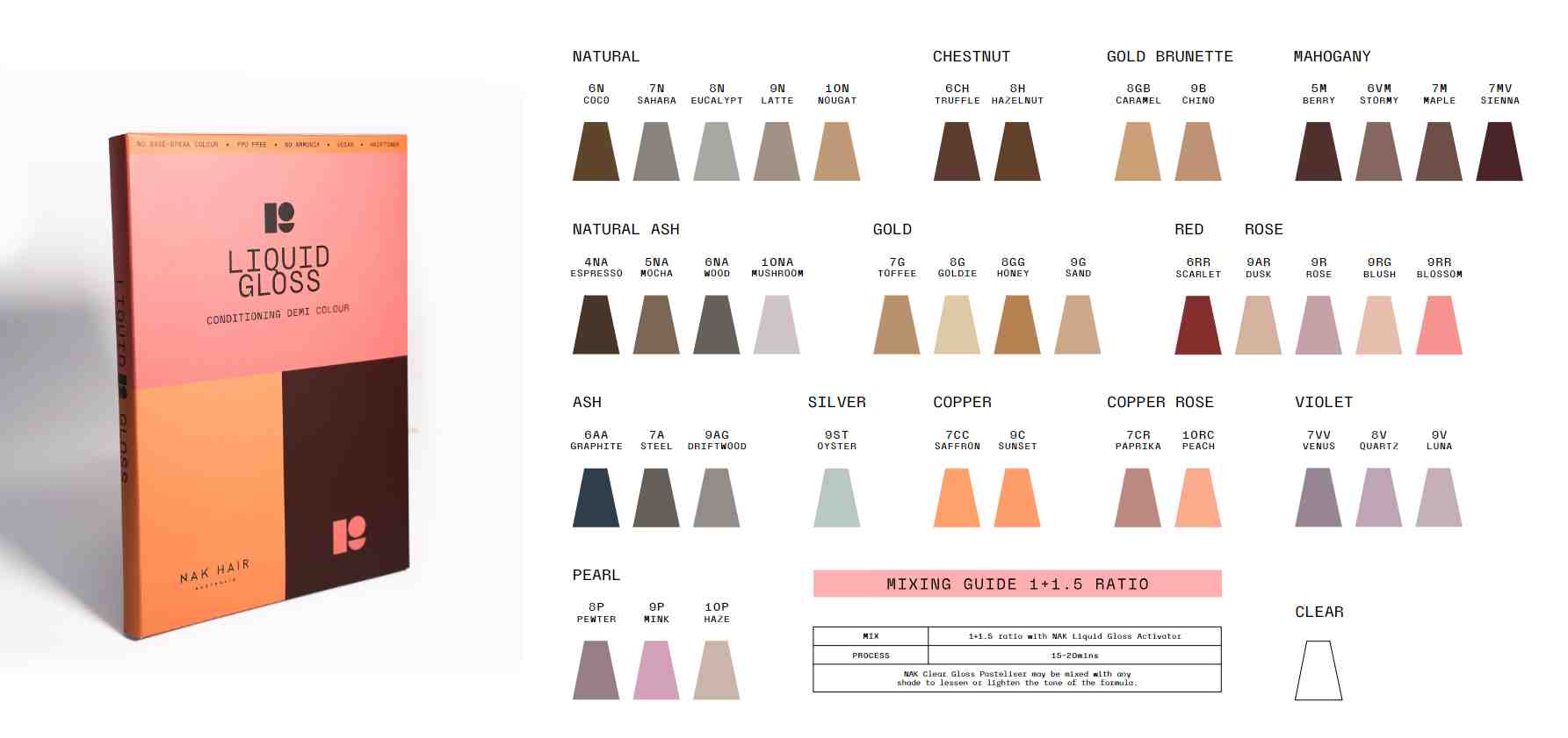 NAK HAIR PROFESSIONAL LIQUID GLOSS COLOUR CHART Hover Image