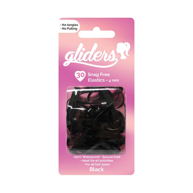 GLIDERS 30 SNAG FREE HAIR ELASTICS 4MM BLACK