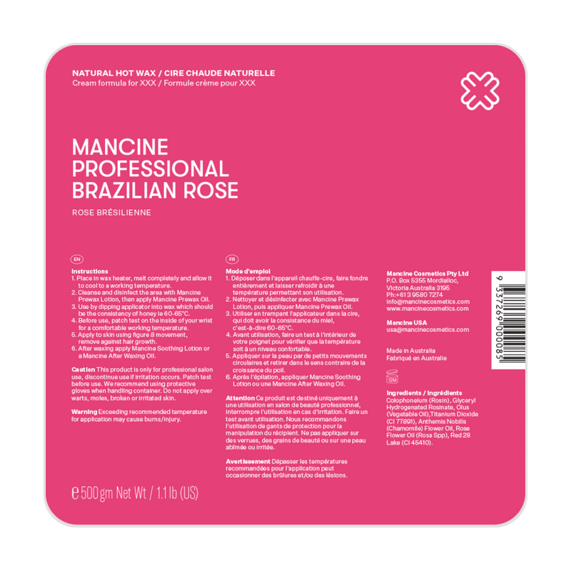 MANCINE BRAZILIAN ROSE XXX HOT WAX 500GM