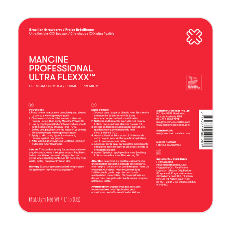 MANCINE ULTRAFLEXXX BRAZILIAN STRAWBERRY HOT WAX 500GM