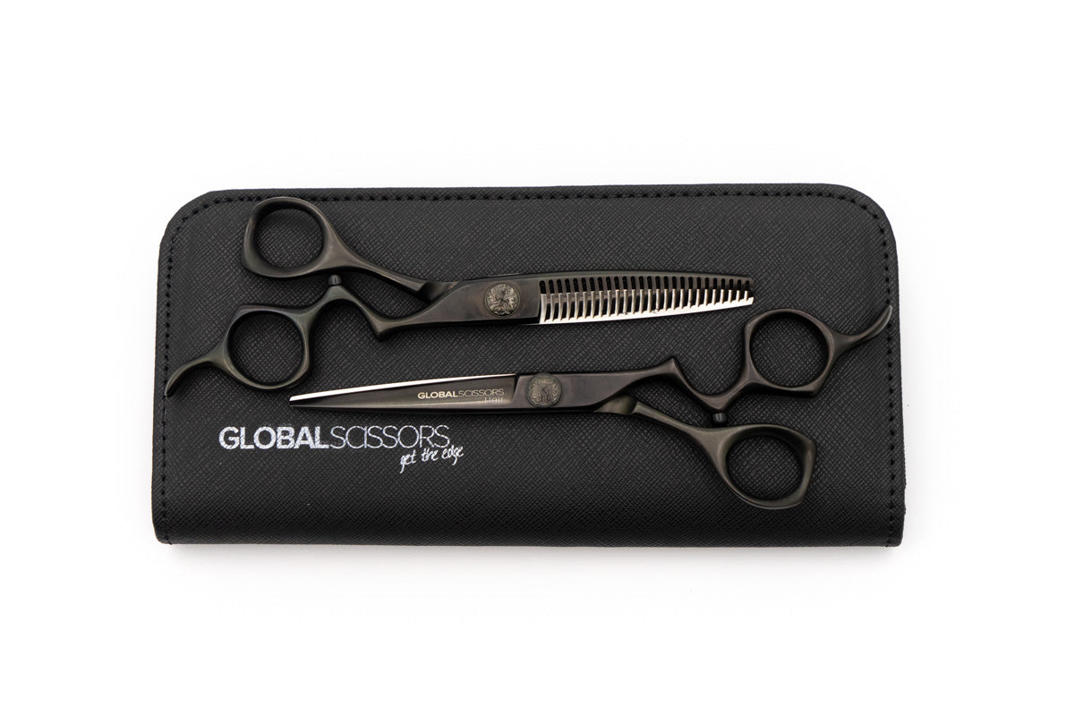 GLOBAL SCISSORS RAVEN MATTE BLACK BUNDLE - 6 OR 7 INCH SCISSOR AND 6 INCH THINNER Hover Image