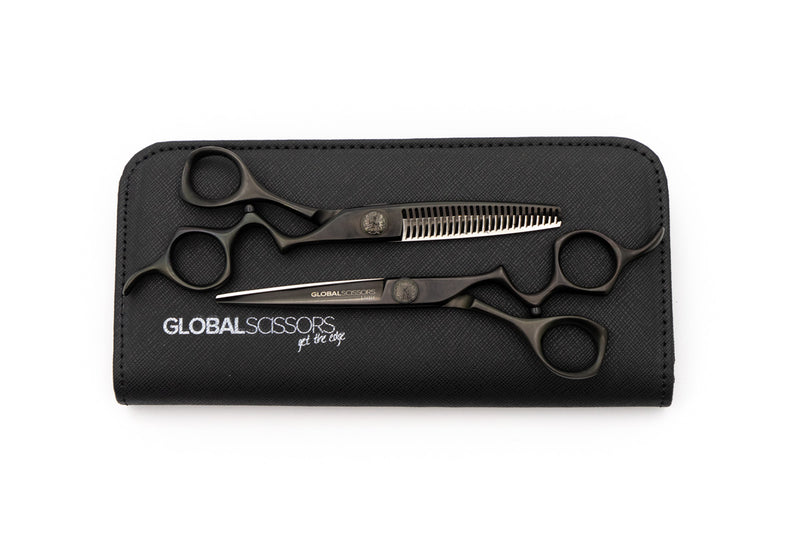 GLOBAL SCISSORS RAVEN MATTE BLACK BUNDLE - 6 OR 7 INCH SCISSOR AND 6 INCH THINNER