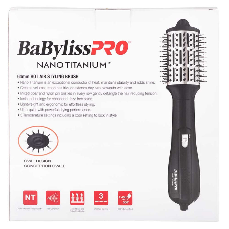 BABYLISS PRO NANO TITANIUM HOT AIR STYLING BRUSH - OVAL - MEDIUM 64MM