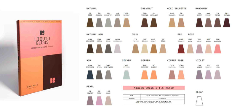 NAK HAIR PROFESSIONAL LIQUID GLOSS COLOUR CHART